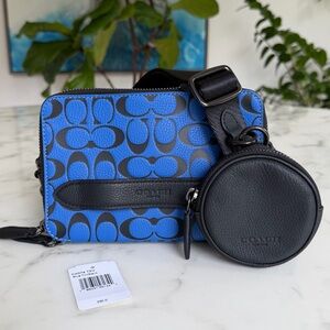 Coach Charter Crossbody Bag with Signature Hybrid Leather Pouch CA074 Blue Black